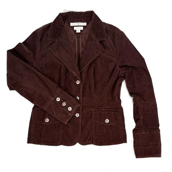Y2K Tommy Hilfiger Women’s Corduroy Blazer Jacket Size Medium Dark Brown - Picture 6 of 10
